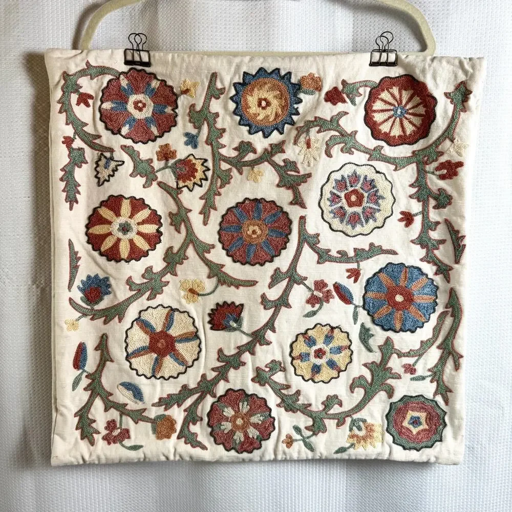 Pottery Barn Pillow Cover Penelope Embroidered Floral 22x22